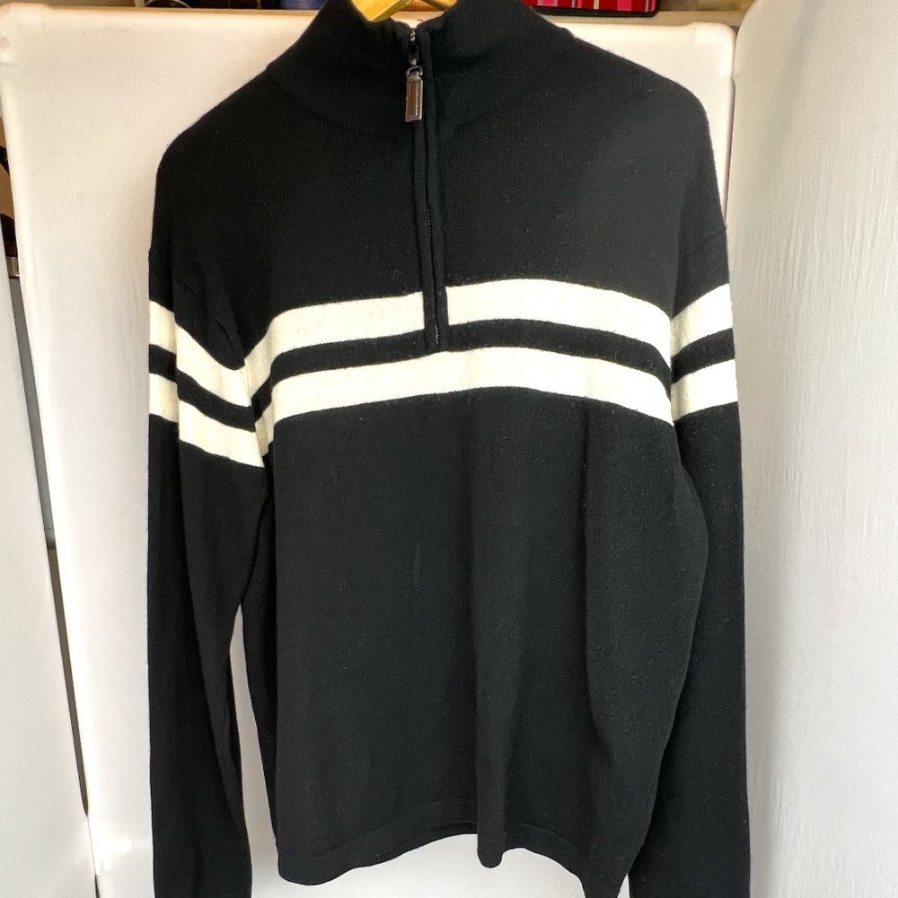 Impermeable Platinum Merino‎ Wool Cashmere Blend Pullover Zip Up Men's Sw…